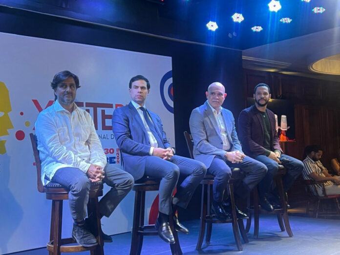 Ignacio Sánchez, representante de España; Roberto Ángel Salcedo, ministro de Cultura; Amaury Sanchez, viceministro de Cultura, y Richardson Díaz, director de FITE RD 2025.